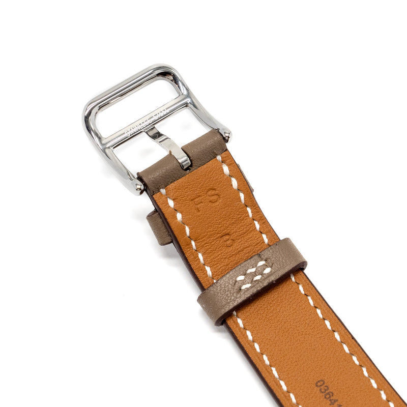 Hermes Heure Watch, small model 25mm quartz movement steel case etoupe SHW