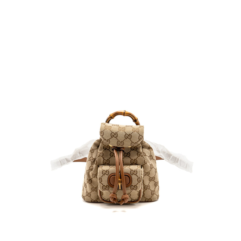 Gucci Bamboo Mini Backpack GG Canvas/Leather Beige/Brown GHW