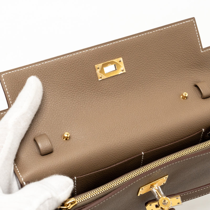 Hermes kelly to go Evercolor Etoupe GHW stamp W