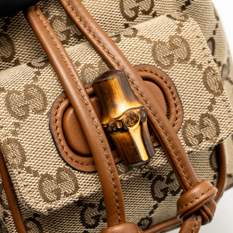 Gucci Bamboo Mini Backpack GG Canvas/Leather Beige/Brown GHW