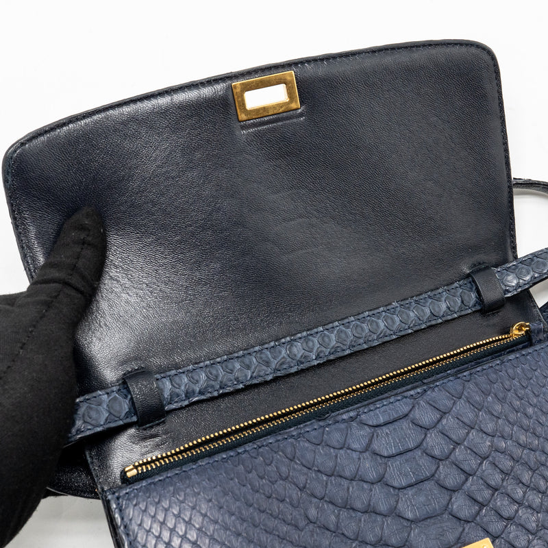Celine medium classic box bag python navy GHW