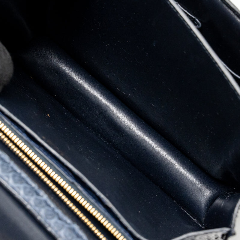 Celine medium classic box bag python navy GHW