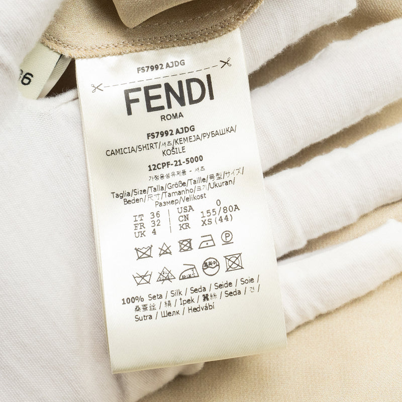 Fendi size 36 cady brush print shirt silk black/beige