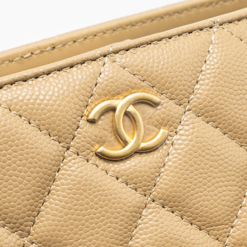 Chanel CC Logo Quilted Mini Clutch with Chain Caviar Beige GHW (Microchip)