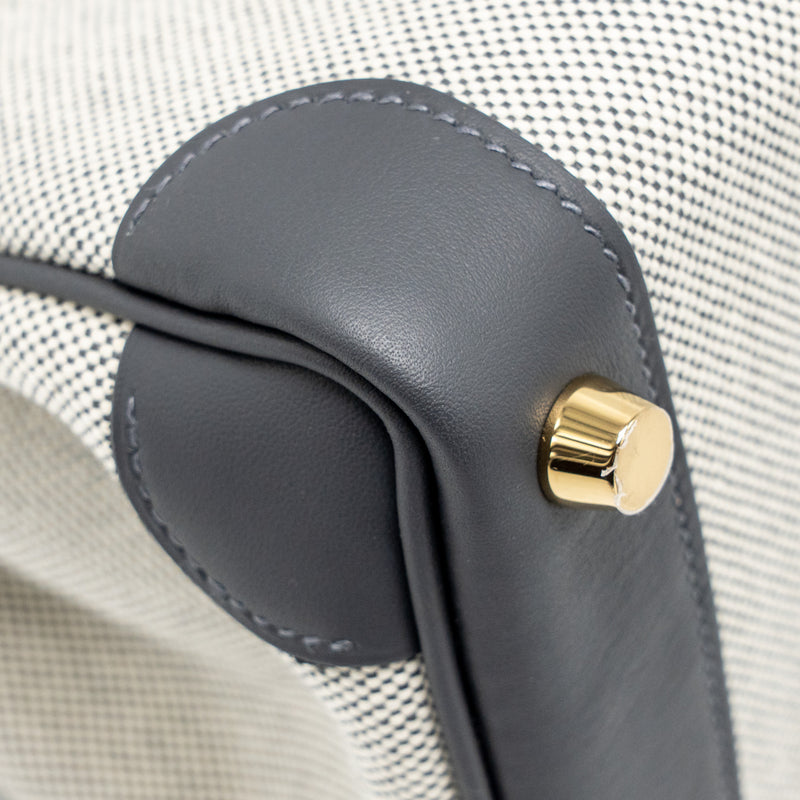 Hermes Birkin 25 Toile Swift/Canvas Ecru-Ardoise/Ardoise GHW Stamp K