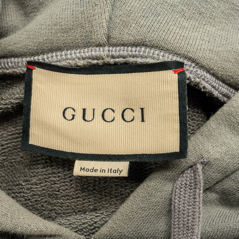 GUCCI Size M GG Trimmed Hooded Sweatshirt Cotton Grey