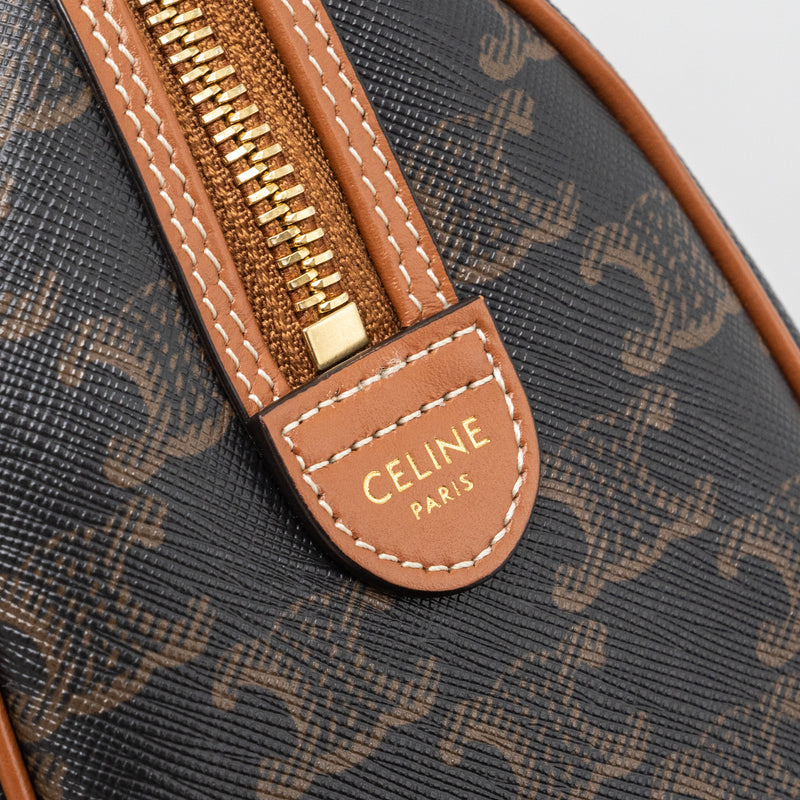 Celine Small Boston Bag Triomphe Canvas/ Leather Brown GHW
