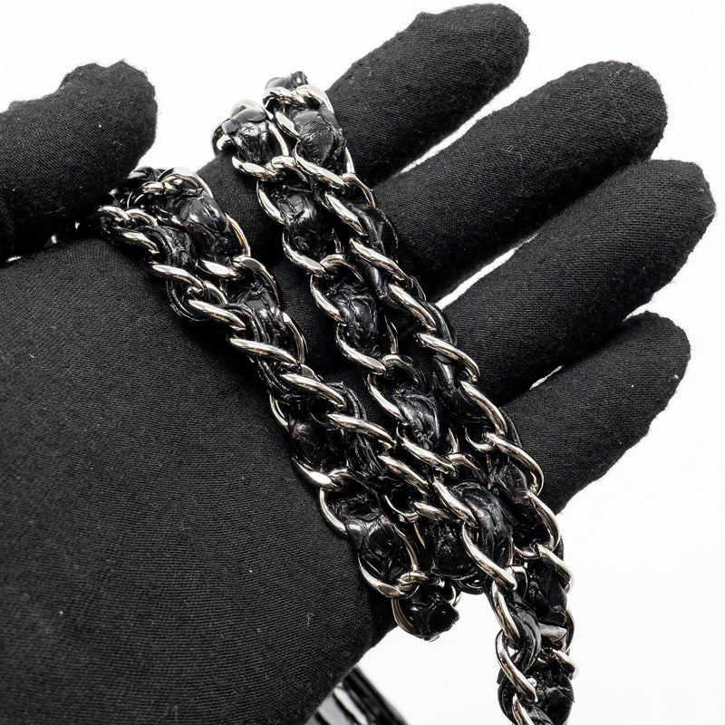 Chanel Medium Classic Double Flap Bag Python Black SHW