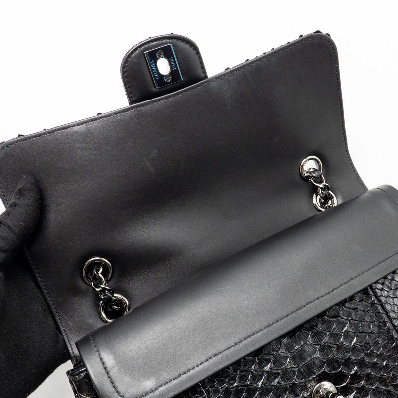 Chanel Medium Classic Double Flap Bag Python Black SHW