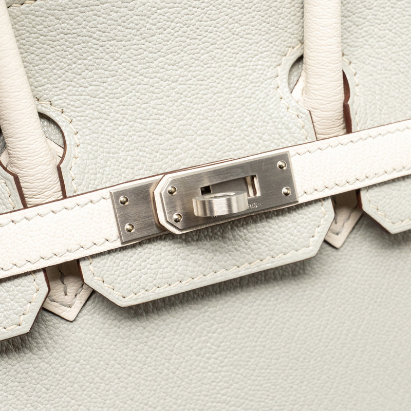 Hermes Birkin 25 Special Order Chèvre Mysore Gris Perle/Craie Brushed SHW Stamp U