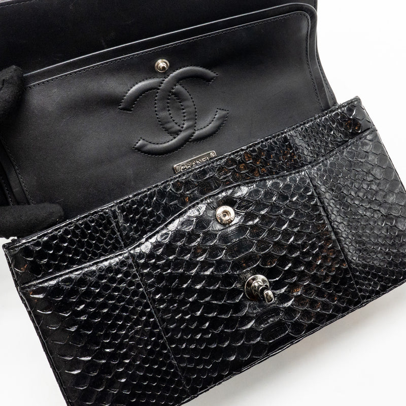Chanel Medium Classic Double Flap Bag Python Black SHW