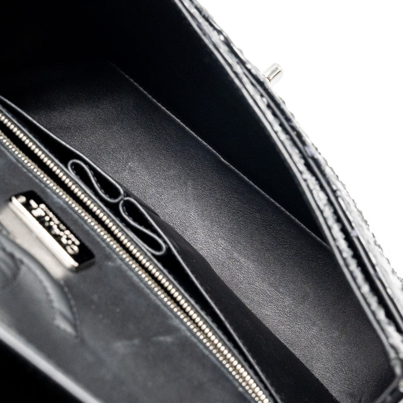 Chanel Medium Classic Double Flap Bag Python Black SHW