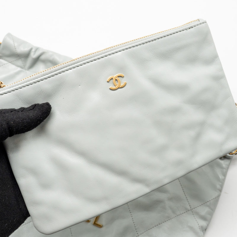 Chanel Small 22 Bag Shiny Calfskin Light Blue GHW (Microchip)