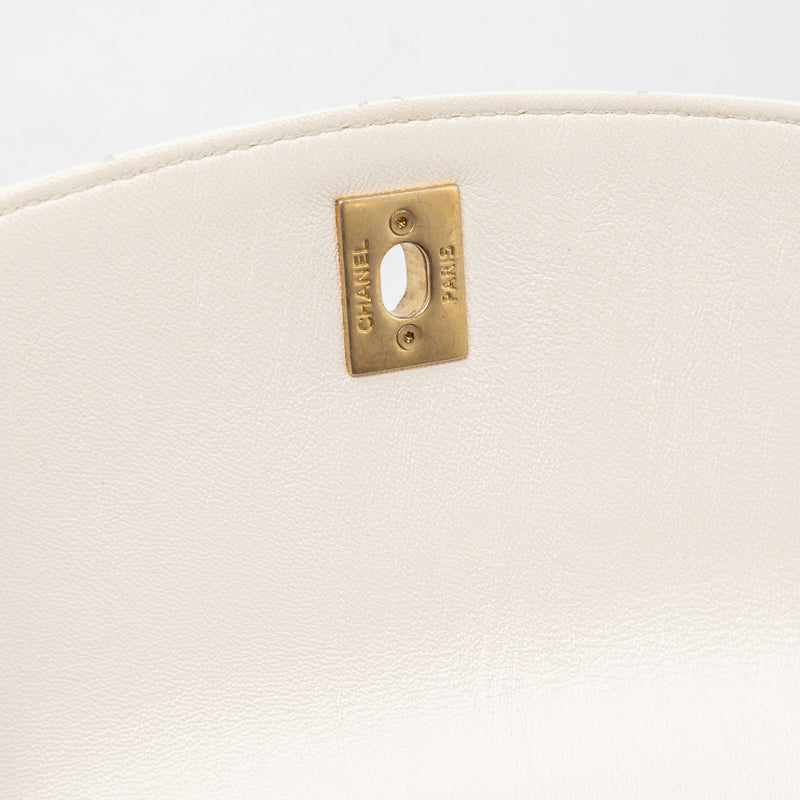 Chanel Top Handle Flap Bag Lambskin White Brush GHW
