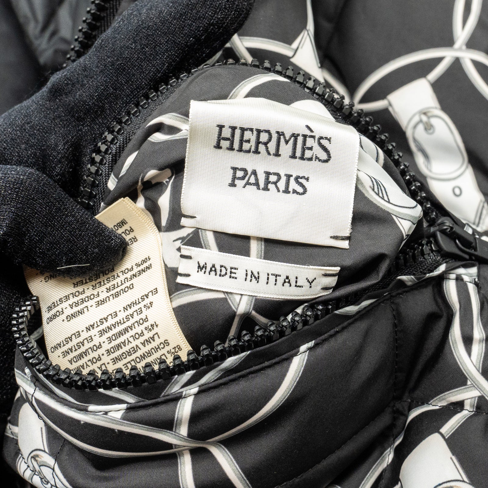 Hermes Size 40 Doudoune Courte Jacket Toile Plume Black SHW