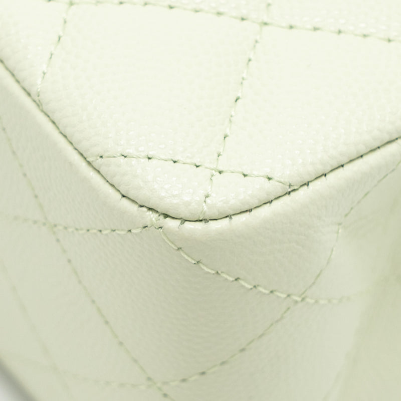Chanel Small Classic Double Flap Bag Caviar Light Green LGHW (Microchip)
