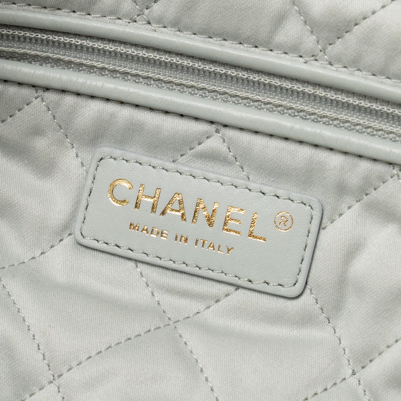 Chanel Small 22 Bag Shiny Calfskin Light Blue GHW (Microchip)