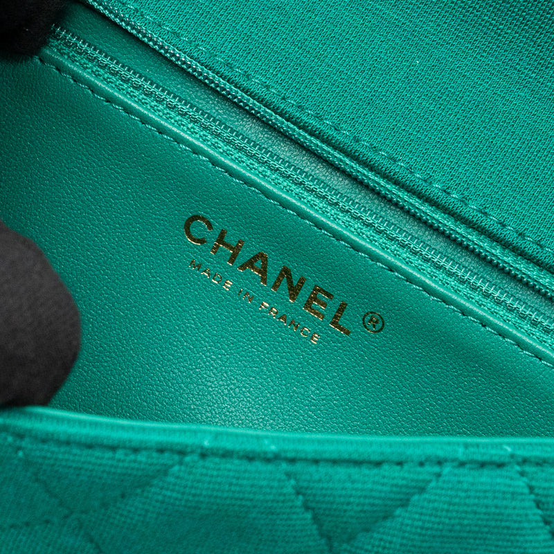 Chanel 23a Classic Flap Clutch Fabric Green LGHW(Microchip)