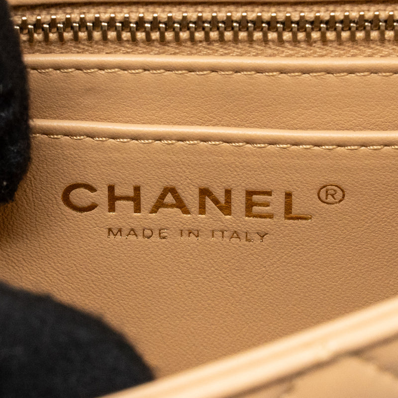 Chanel Pearl Crush mini rectangular flap bag lambskin beige GHW (microchip)