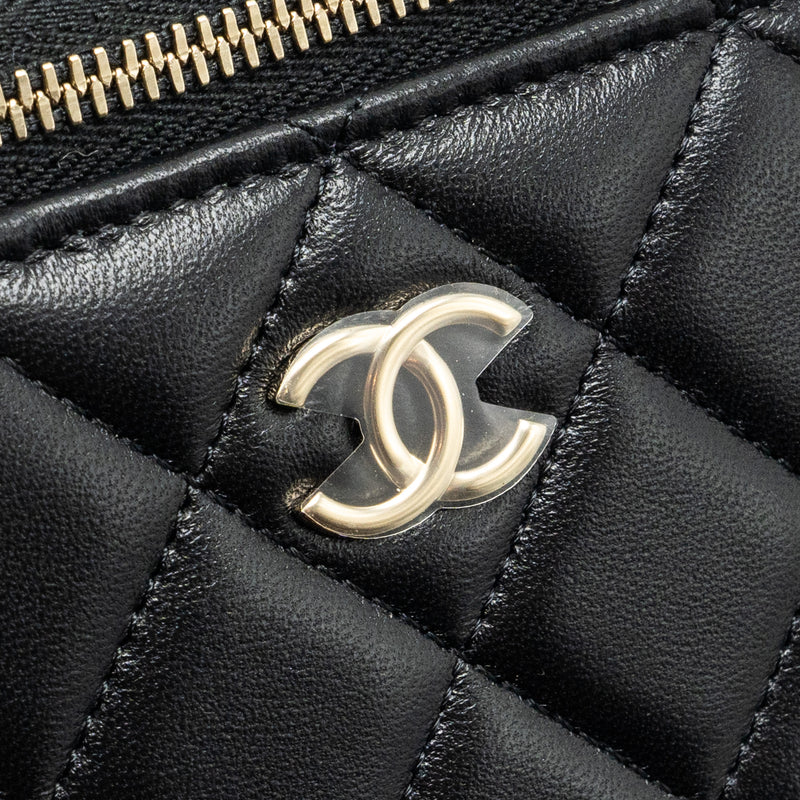 Chanel Top Handle Long Vanity Case Lambskin Black LGHW (Microchip)