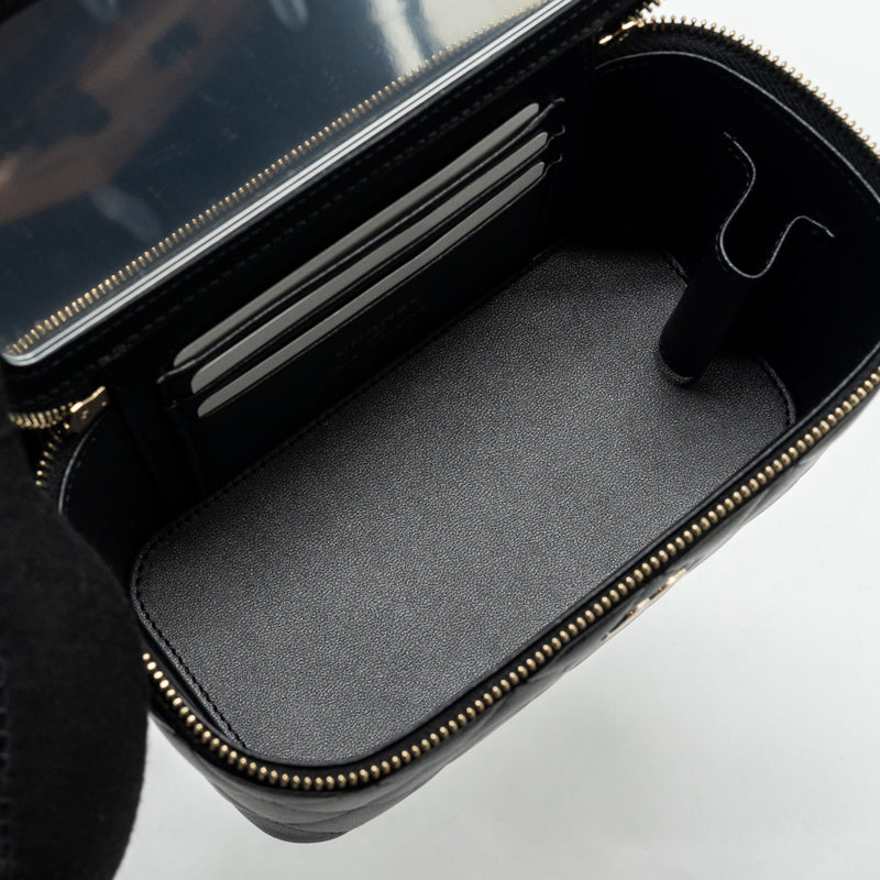 Chanel Top Handle Long Vanity Case Lambskin Black LGHW (Microchip)