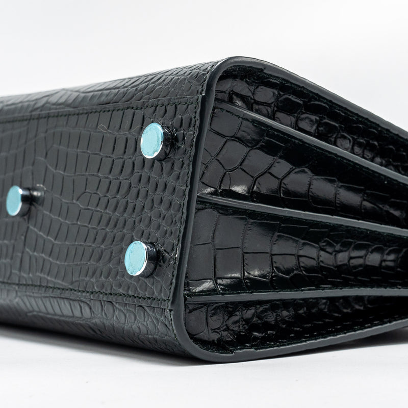 Saint Laurent/YSL Sac de Jour Nano Croc-embossed Calfskin Dark Green SHW