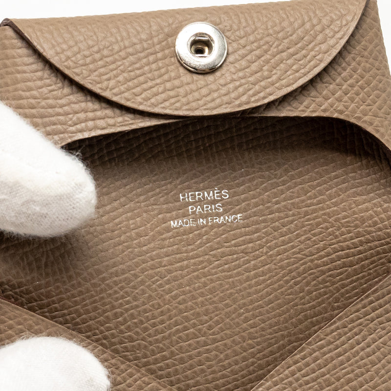 Hermes Calvi Duo Card Holder Alezan and Bastia Change Purse Etoupe Epsom SHW Stamp B (Sell in a Set)