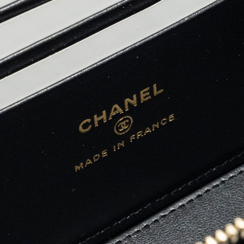 Chanel Top Handle Long Vanity Case Lambskin Black LGHW (Microchip)