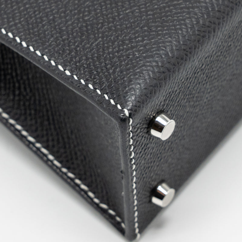 Hermes Mini Kelly II Special Order Epsom Black/Lime SHW Stamp K