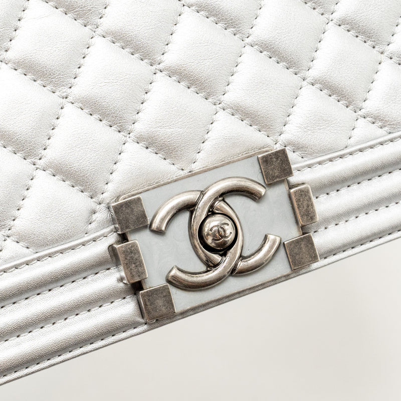 Chanel Medium Boy Bag Lambskin Silver SHW