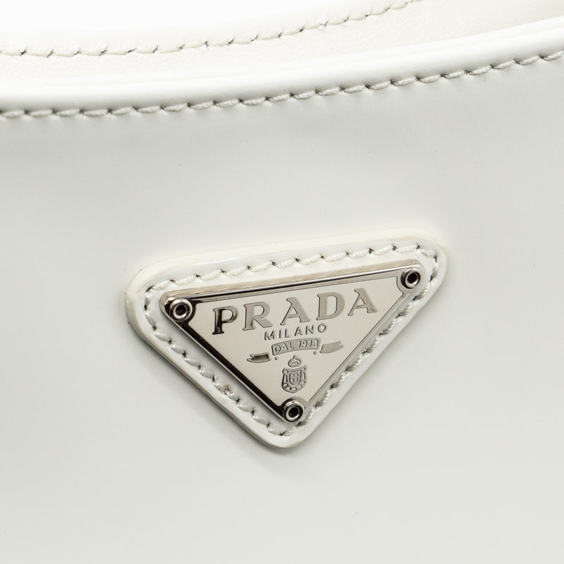 Prada Cleo Shoulder Bag Brushed Leather White SHW