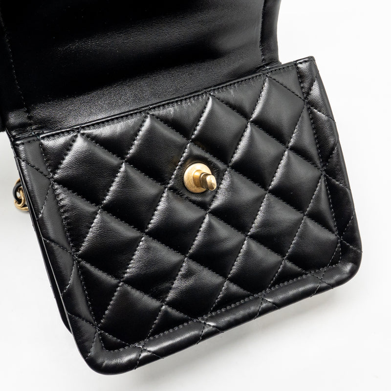 Chanel Quilted square flap bag lambskin black GHW