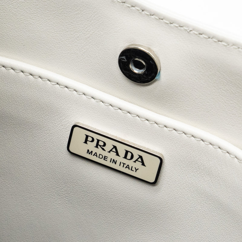 Prada Cleo Shoulder Bag Brushed Leather White SHW