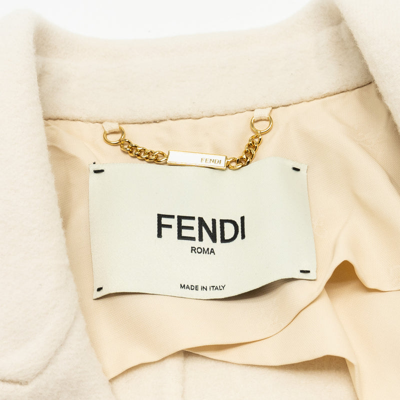 FENDI Size 36 Double Breasted Coat Wool White