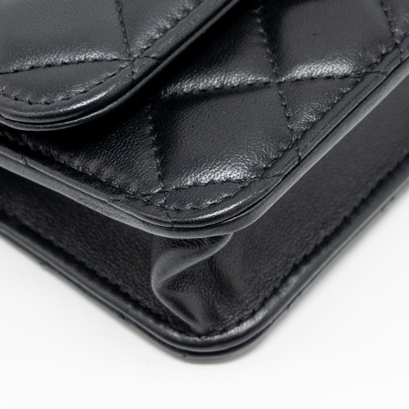Chanel Pearl Crush Mini Wallet On Chain Lambskin Black GHW (microchip)