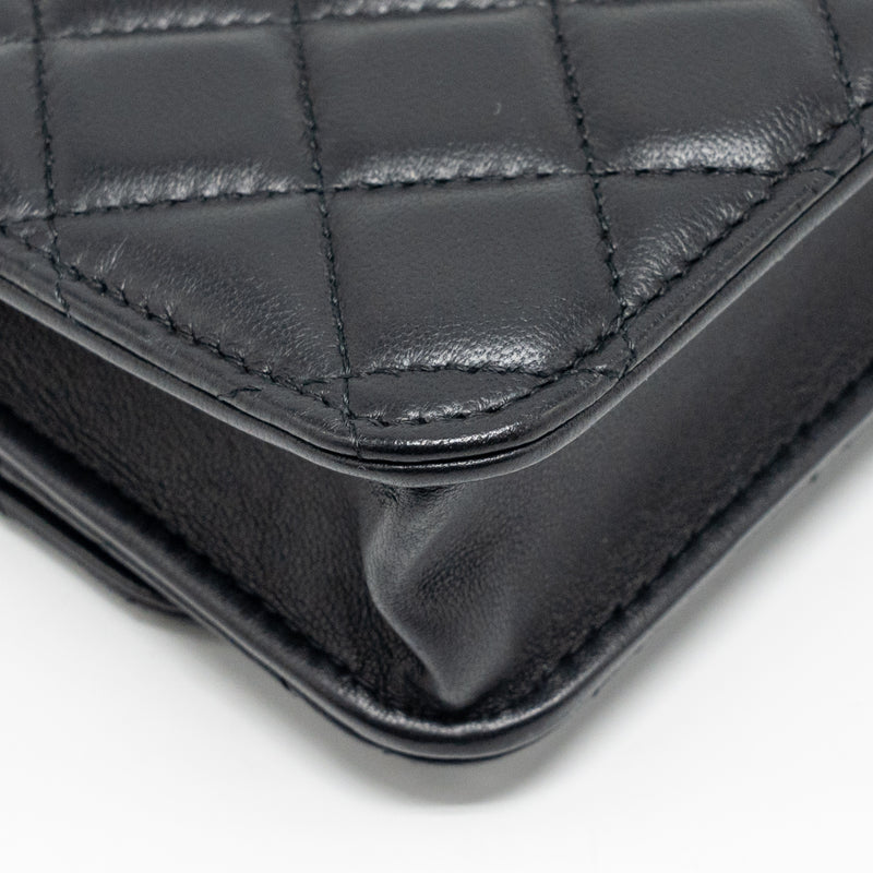 Chanel Pearl Crush Mini Wallet On Chain Lambskin Black GHW (microchip)