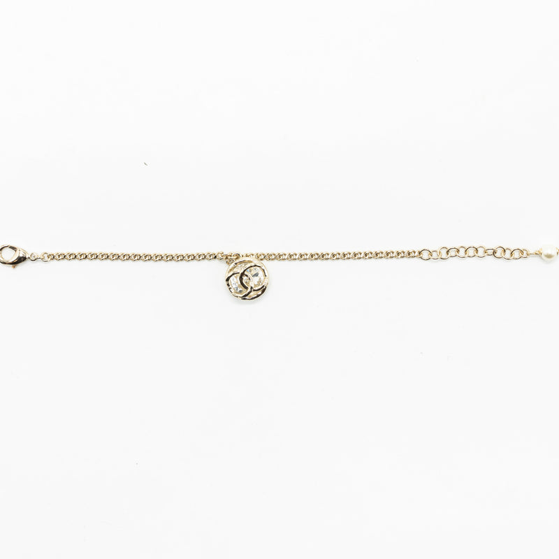 Chanel Round CC logo Dropped Bracelet with pearl/crystal Light gold tone
