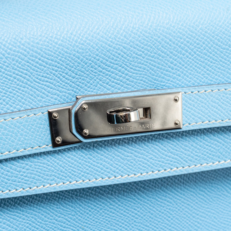 Hermes Kelly 35 Epsom 7N Blue Celeste SHW Stamp Square O