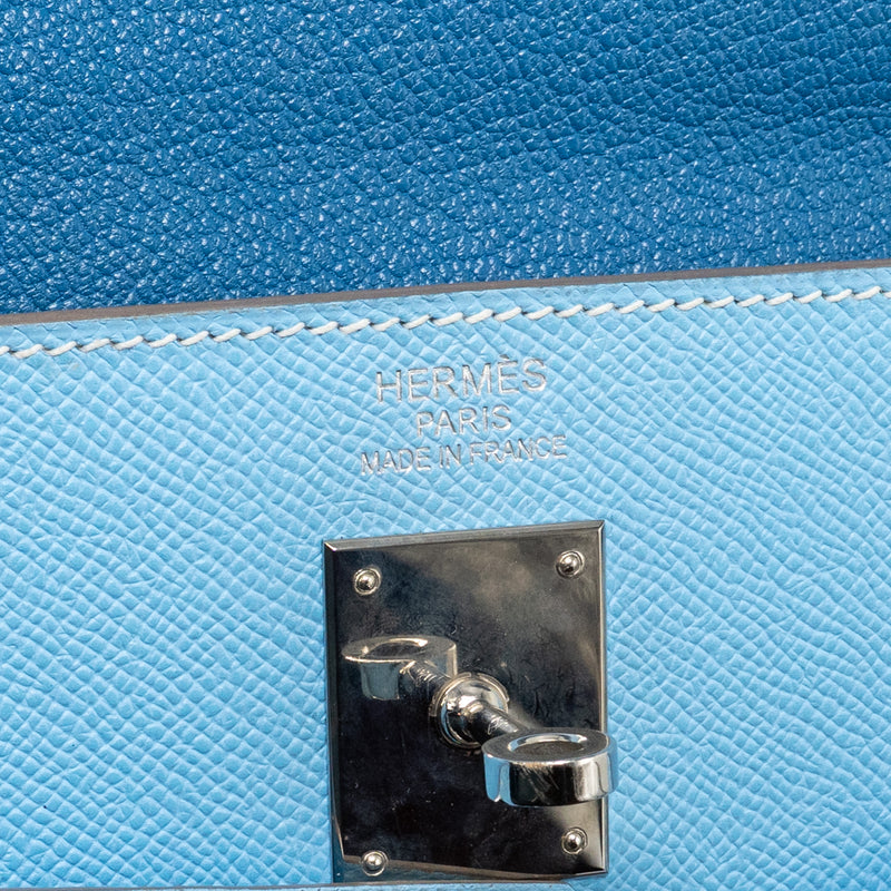 Hermes Kelly 35 Epsom 7N Blue Celeste SHW Stamp Square O