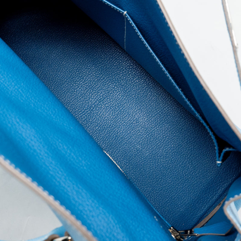 Hermes Kelly 35 Epsom 7N Blue Celeste SHW Stamp Square O