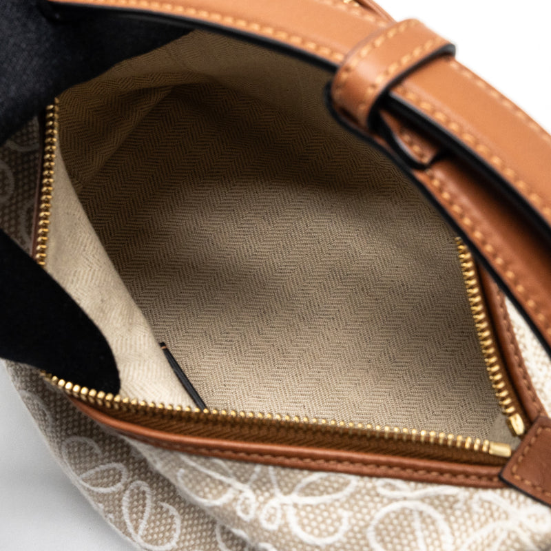 Loewe small Cubi bag anagram jacquard / calfskin beige / brown GHW