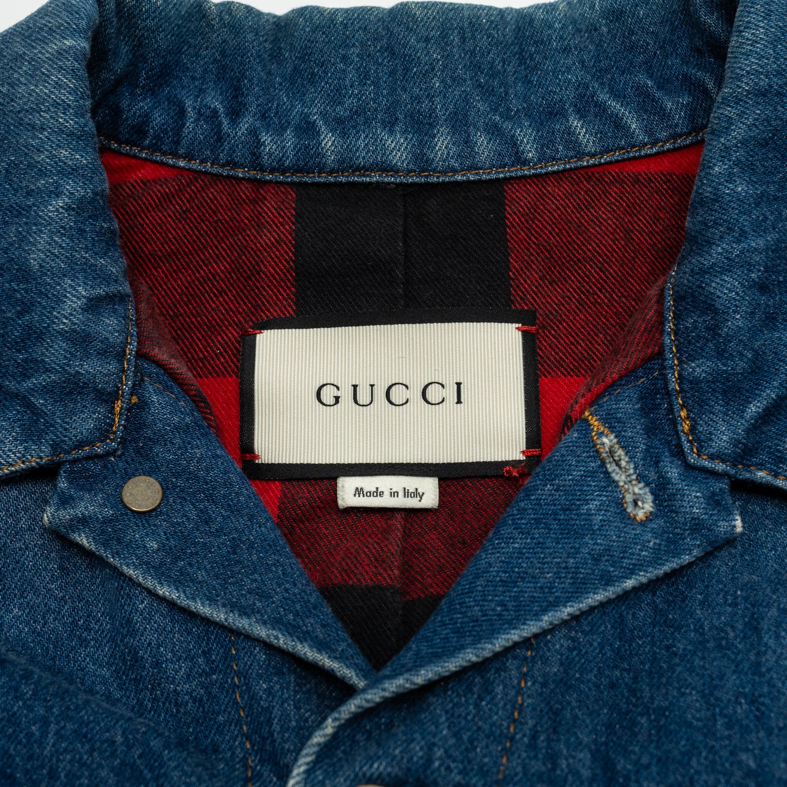 GUCCI Size 48 Tiger Denim Jacket With Embroidery Cotton Blue/Multicolo