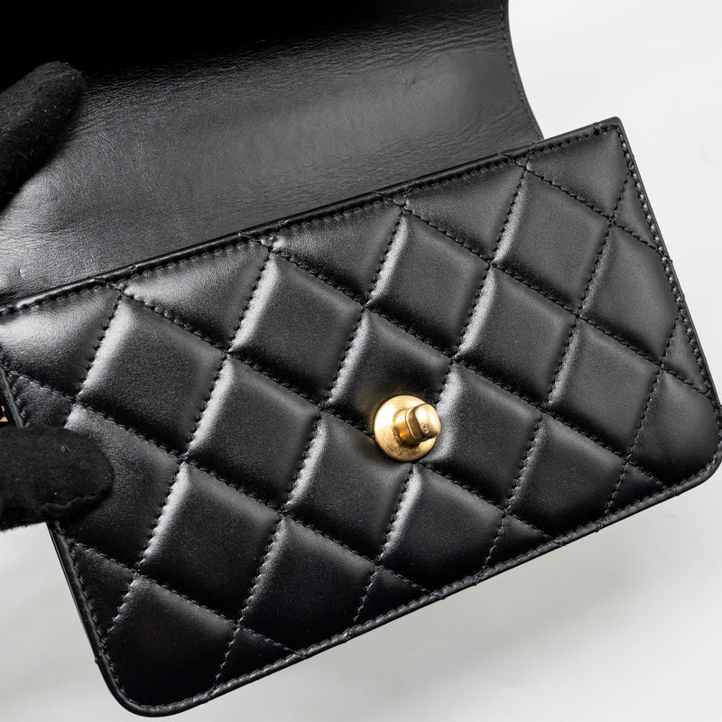 Chanel gold crush flap bag calfskin black GHW (microchip)