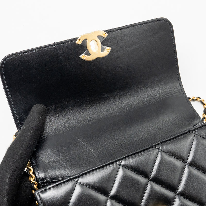 Chanel gold crush flap bag calfskin black GHW (microchip)