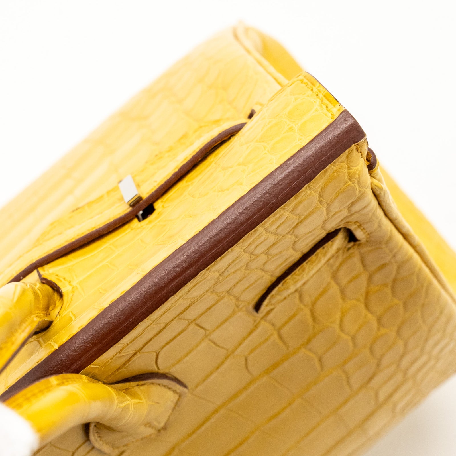 Hermes Birkin 25 Alligator Mississippiensis Mat 9D Jaune Ambre SHW Sta