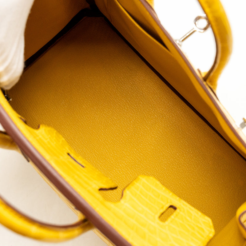 Hermes Birkin 25 Alligator Mississippiensis Mat 9D Jaune Ambre SHW Stamp Z