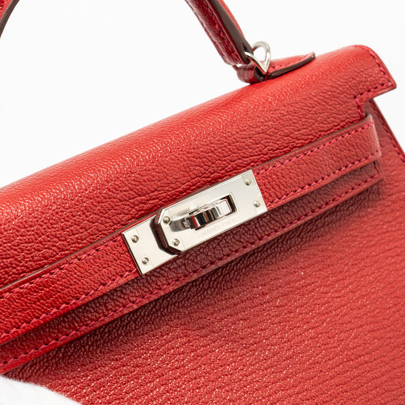 Hermes Mini Kelly II Chèvre Mysore Rouge Casaque/Mauve Sylvestre SHW Stamp B
