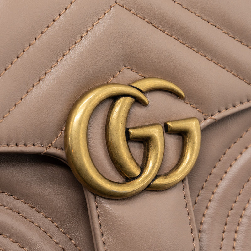 Gucci GG Marmont Mini Top Handle Bag Leather Dark Beige GHW