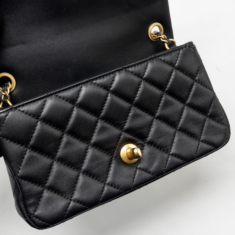 Chanel Pearl Crush mini rectangular flap bag lambskin black GHW (microchip)