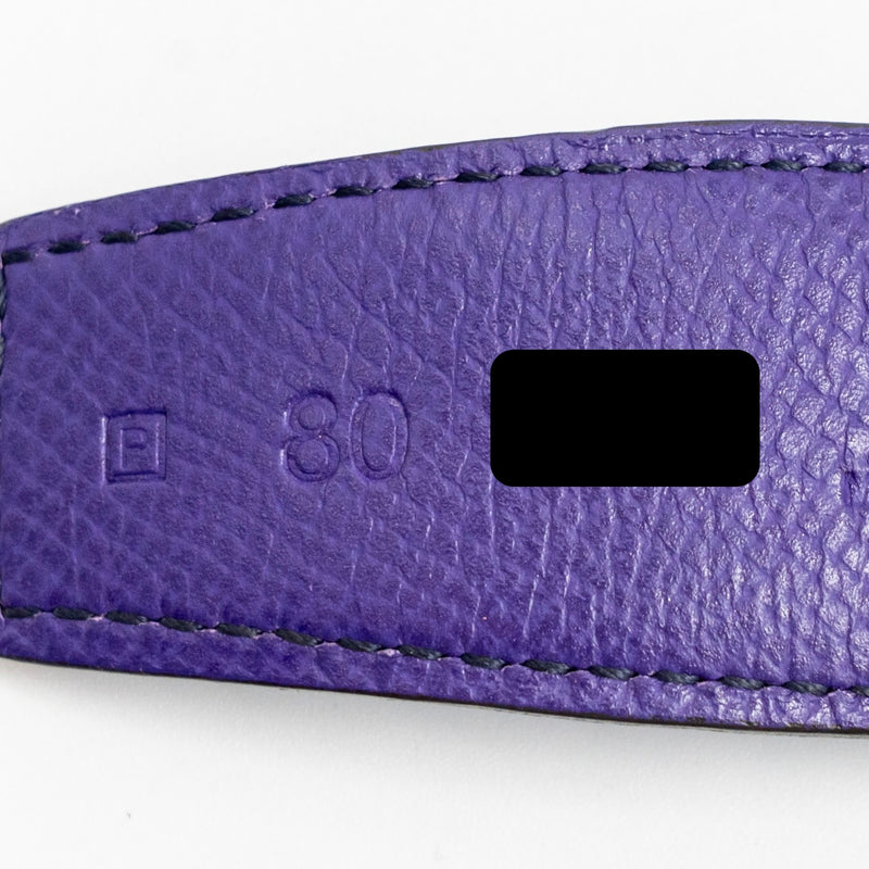 Hermes Size 80 Reversible Belt with H Buckle Epsom/Swift Purple/Blue GHW Stamp Square P
